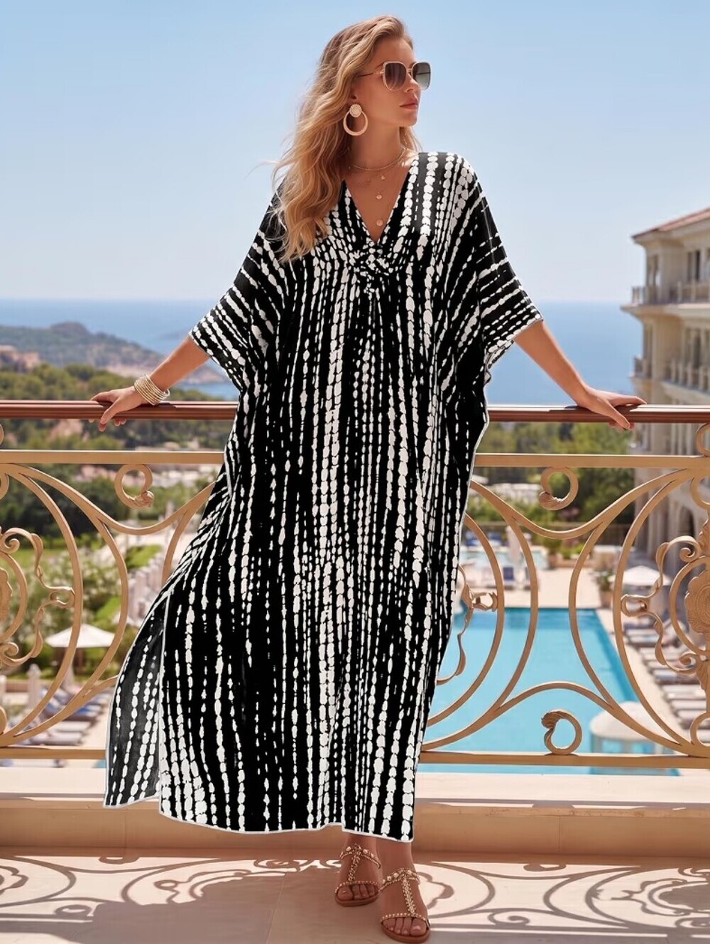 Kaftan Dress Plus Size Swimsuit Cover up Beach V Neck Lightweight Fits S-XXL